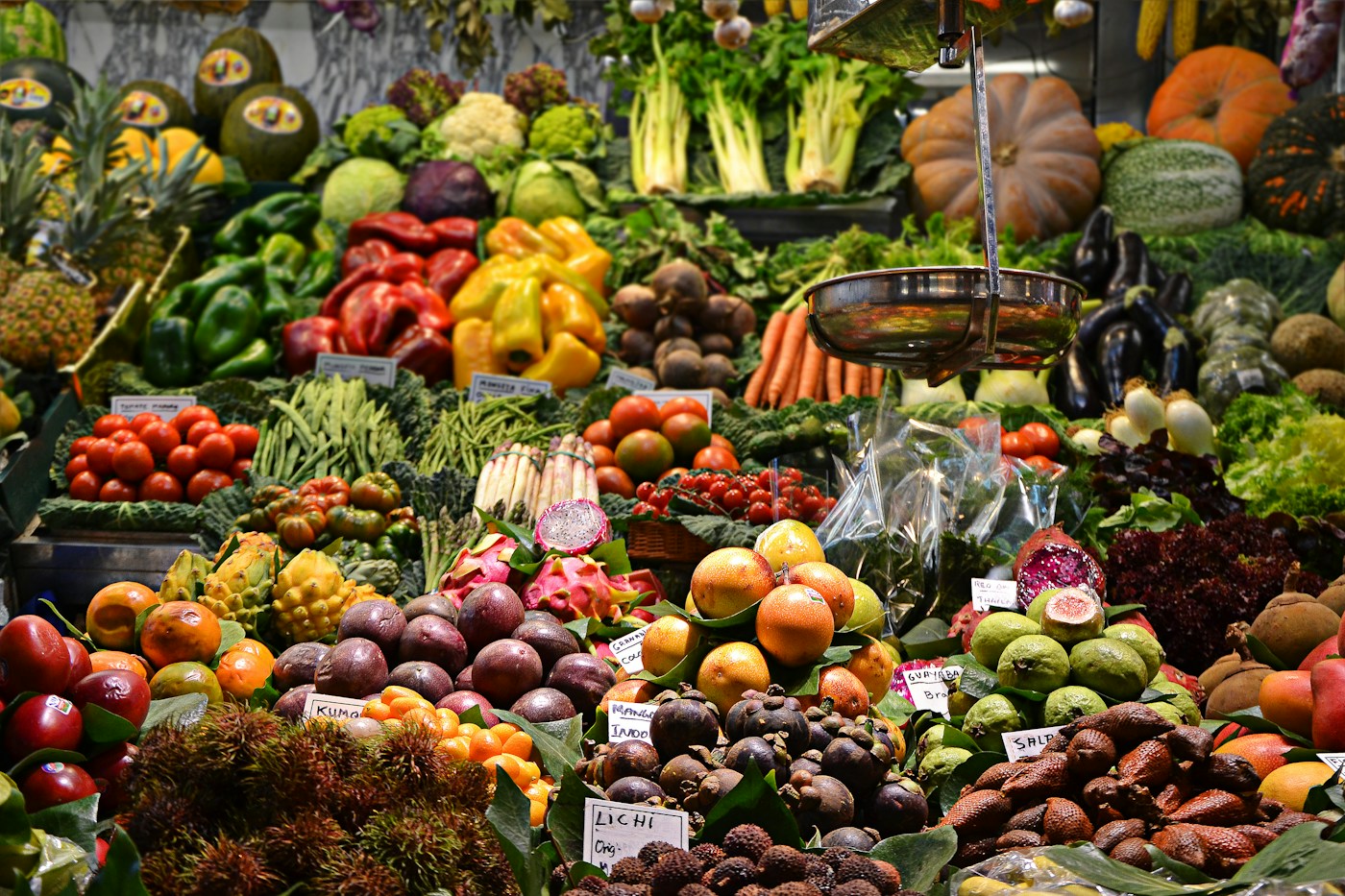 Colourful fresh produce displayed at Barcelona's La Boqueria market