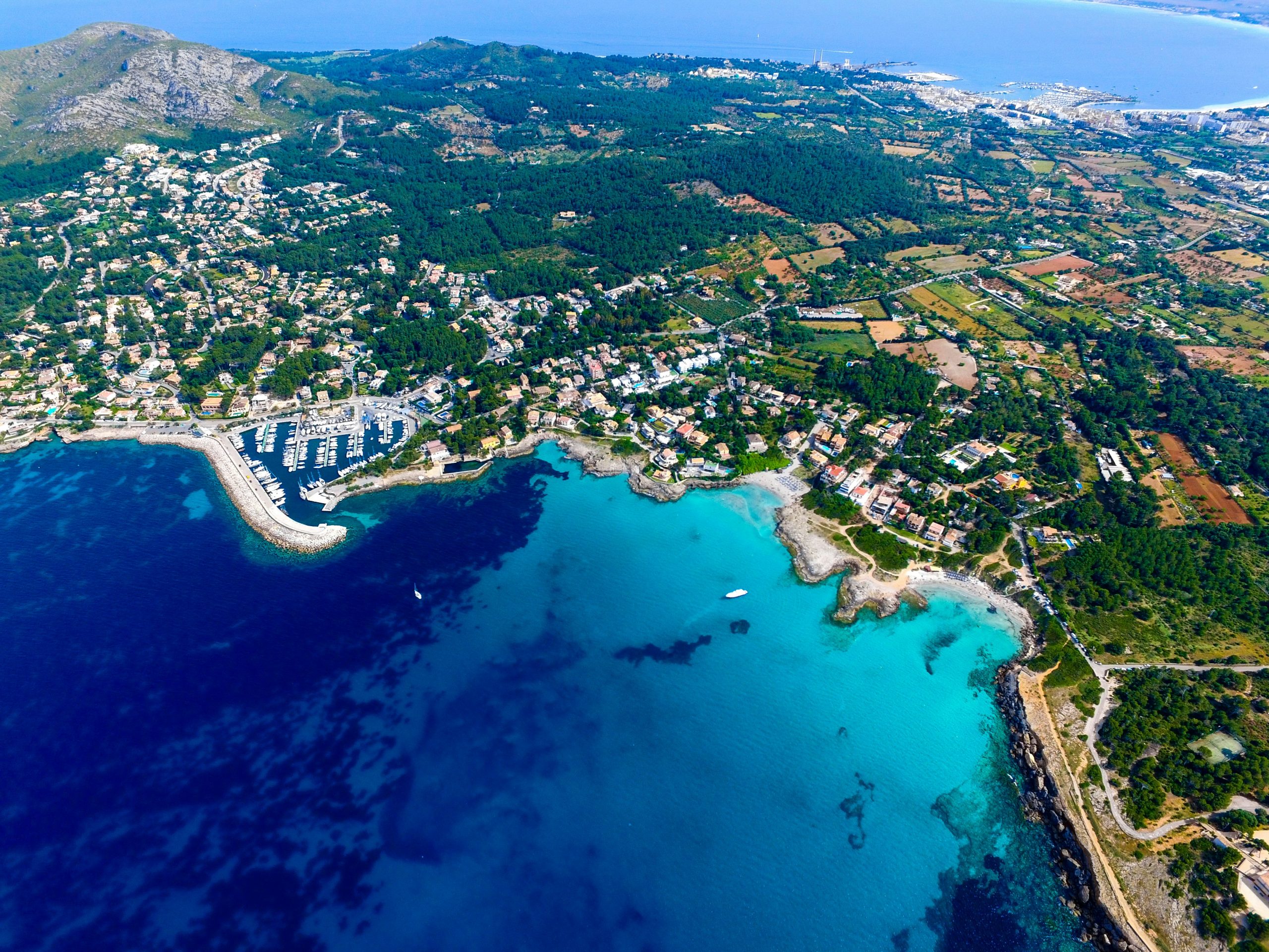Aerial view of a Mediterranean coastal resort
