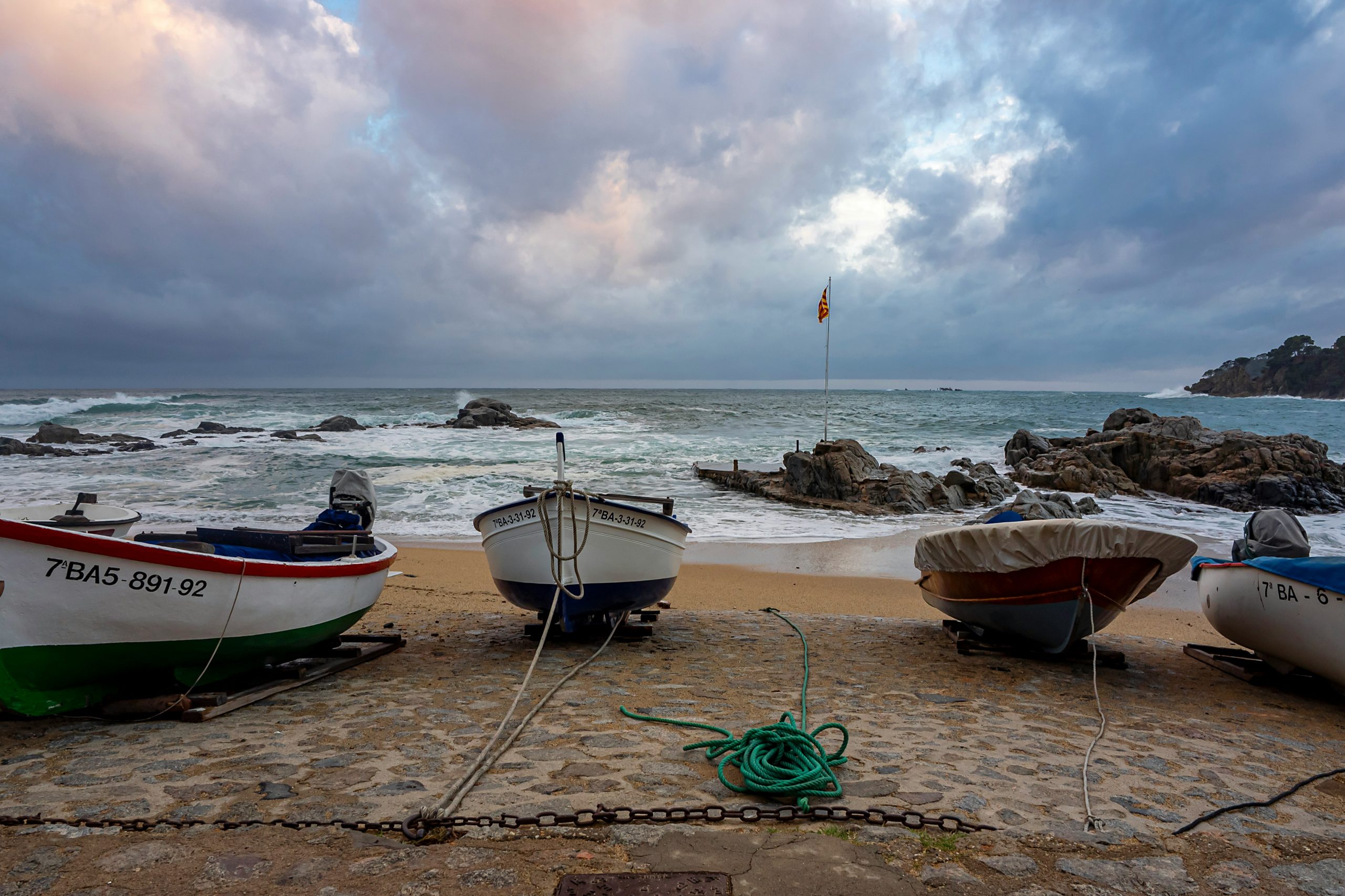 Colourful boats on the Mediterranean coast near Calella