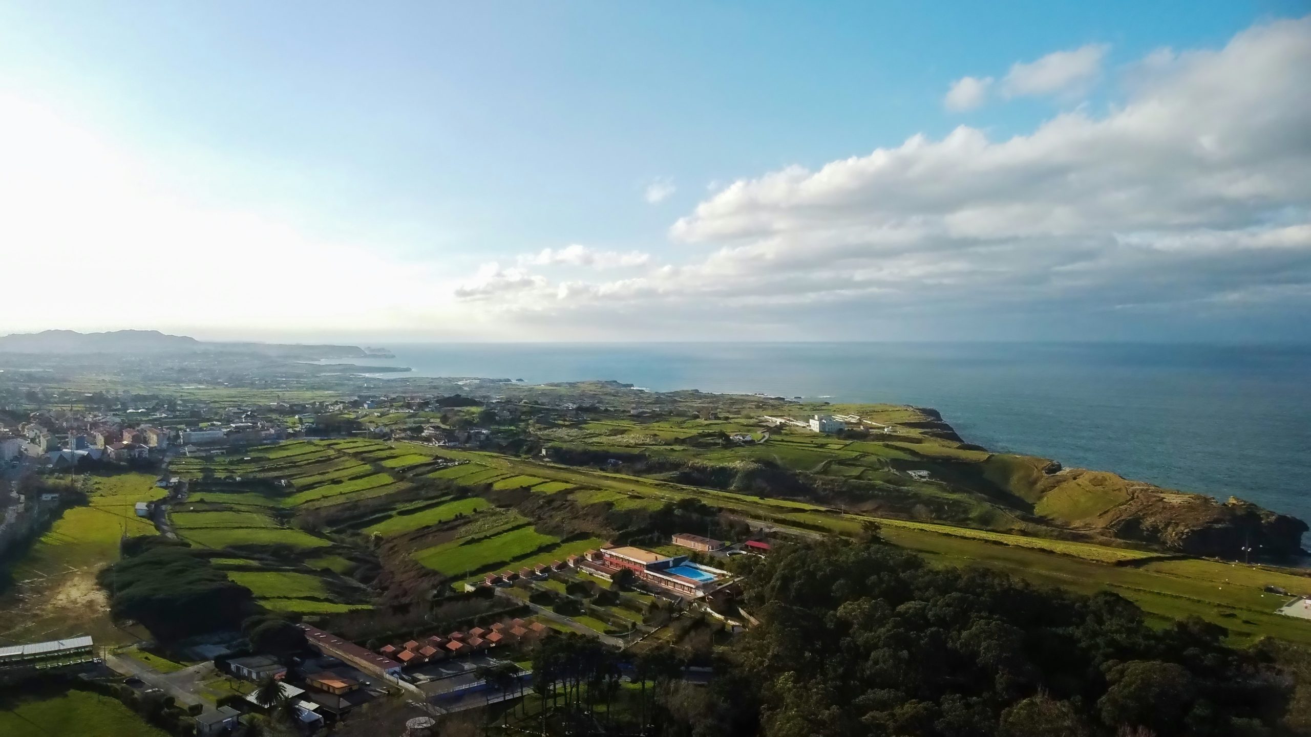 Aerial view of a coastal city and bay in northern Spain