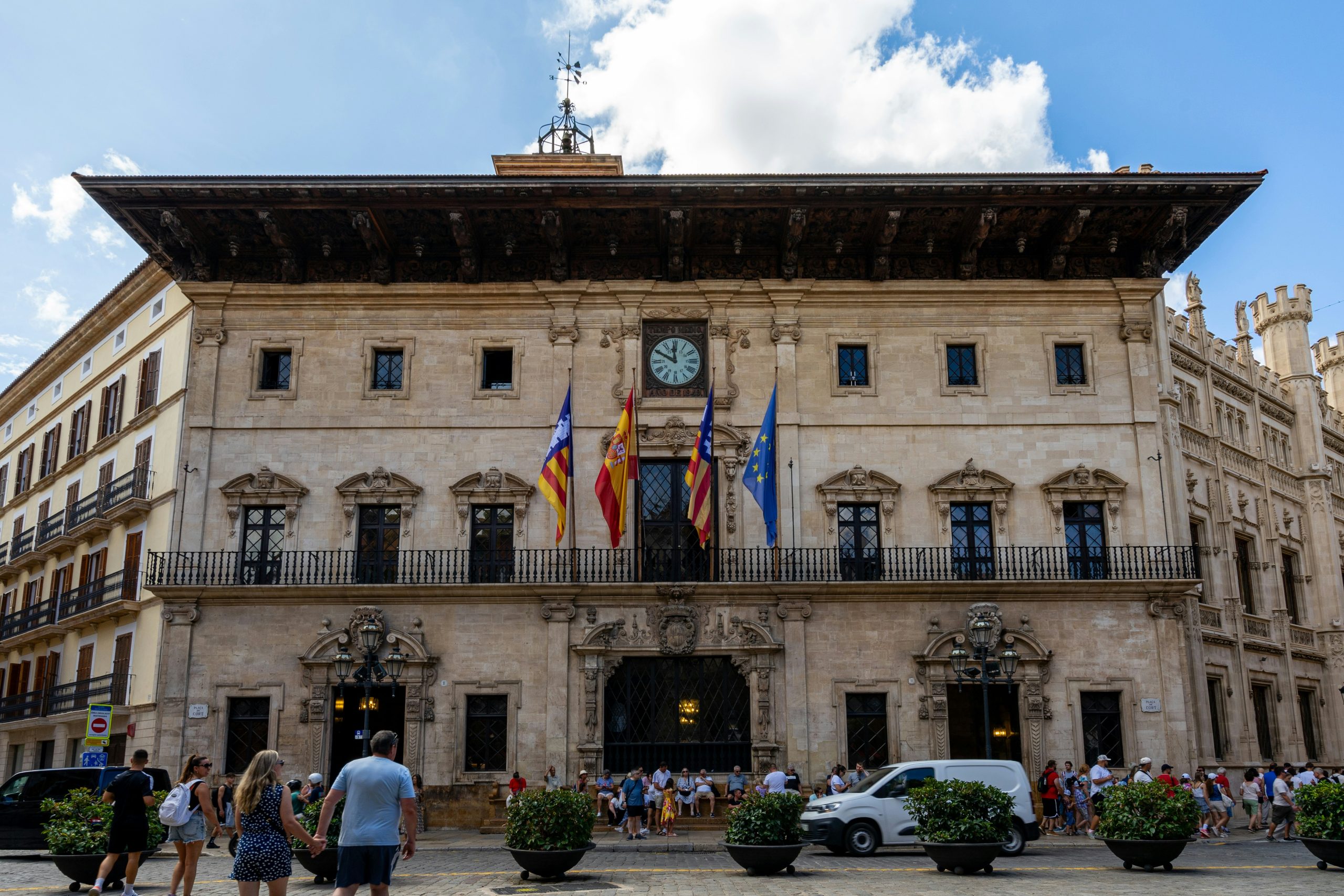 Historic Spanish city architecture in a sunny plaza