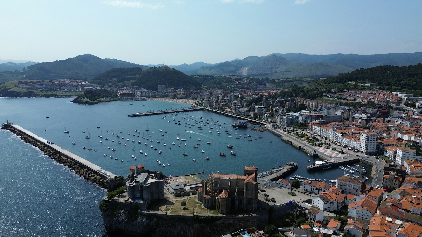 Coastal town and harbour scenery in northern Spain