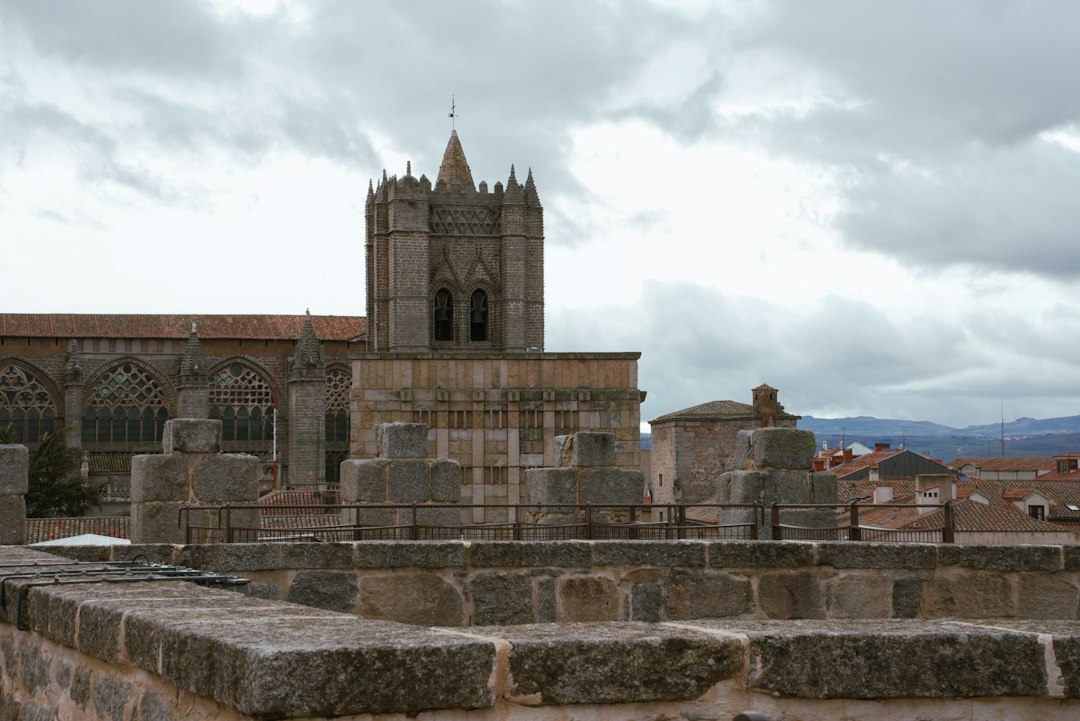 Historic stone buildings and cathedral in a Spanish walled town