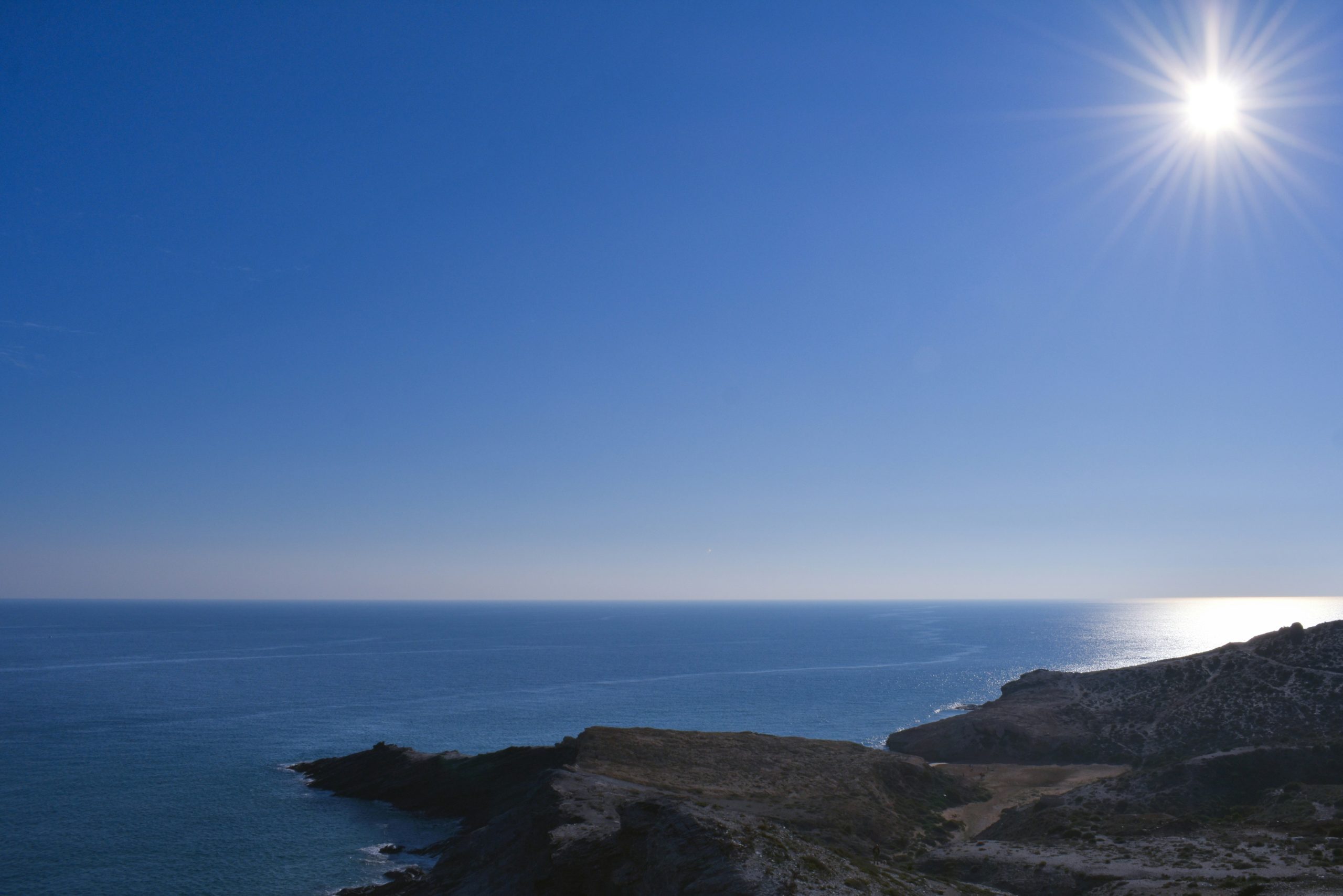 Sunny Mediterranean lagoon and coastline in the Costa Cálida region of Spain