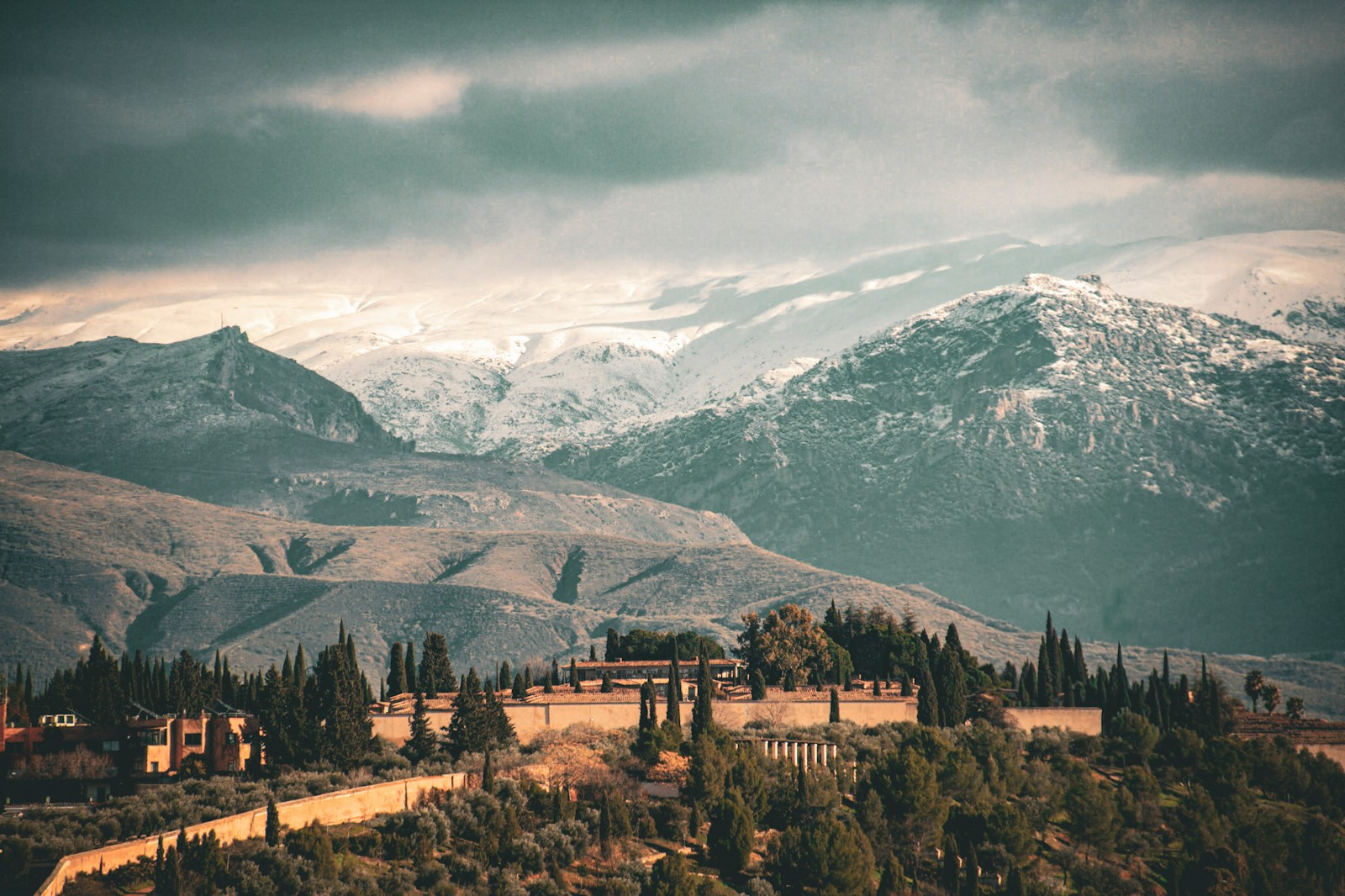 Historic hilltop fortress and mountain scenery in Andalusia near Baza