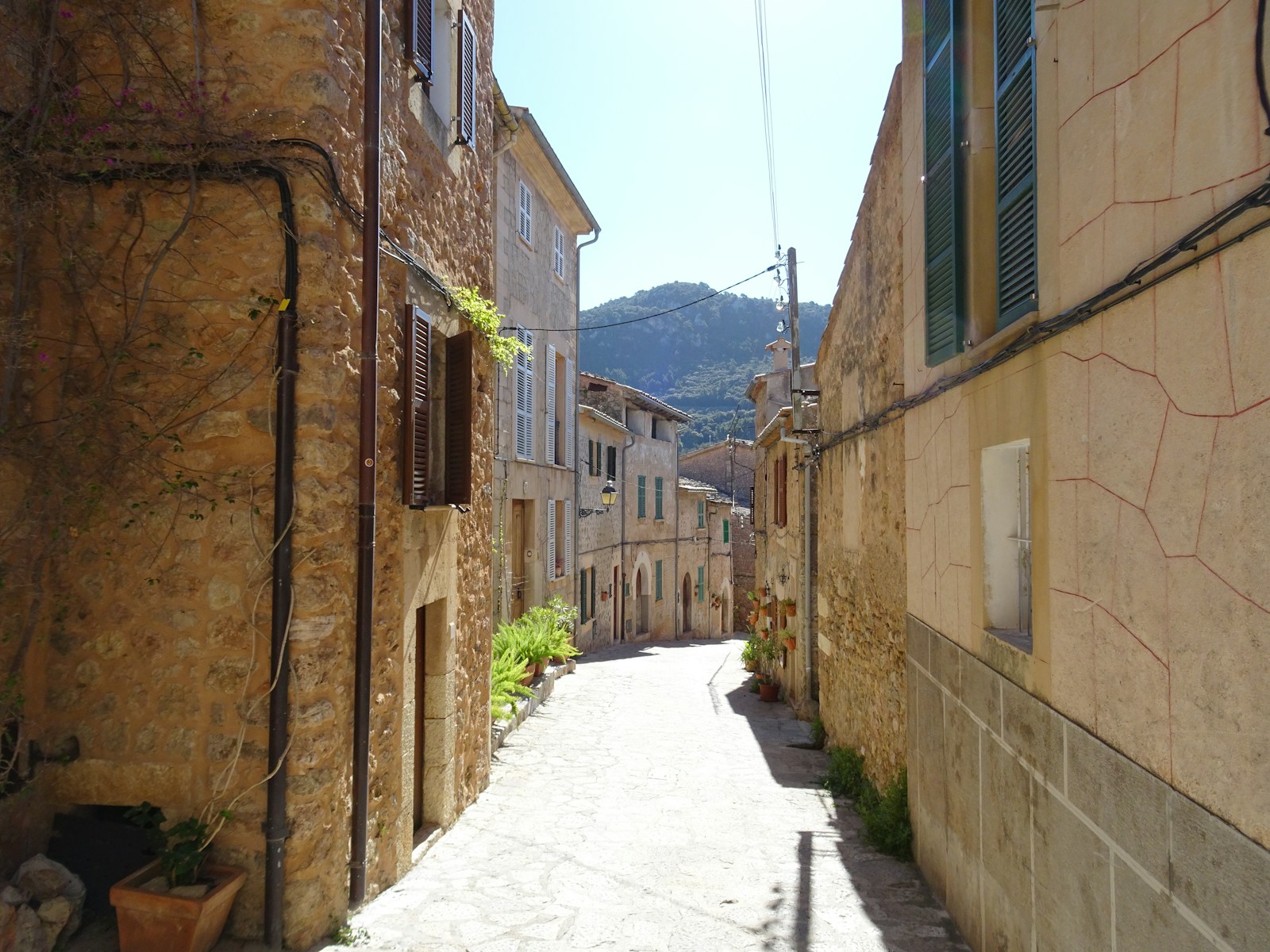 Traditional Mediterranean village buildings in Mallorca in warm daylight